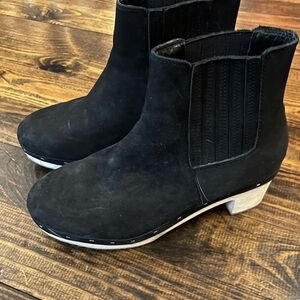 LOFT Black Ankle Booties with Wooden Heel